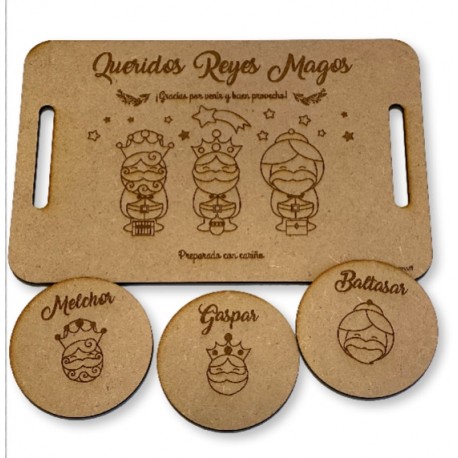 Bandeja Reyes Magos 28x18 cm y tres posavasos
