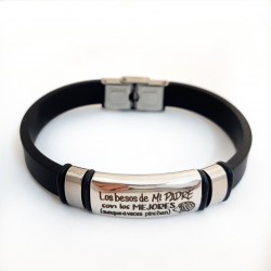 PULSERA CUERO NEGRO CON PLACA DE ACERO VARIOS DISEÑOS